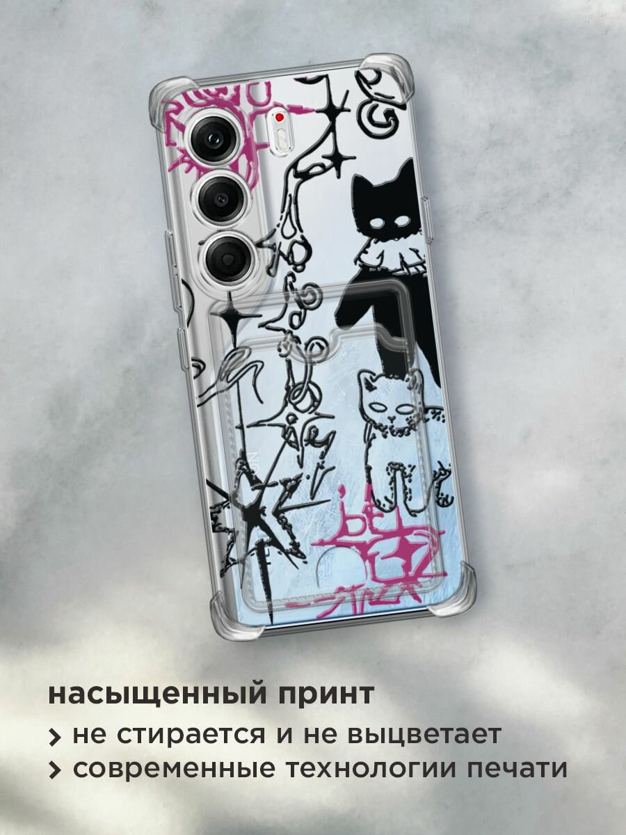 Чехол на Tecno Camon 40 Pro (Текно Камон 40 Про) с картой и принтом "Готические котики" — фото 1