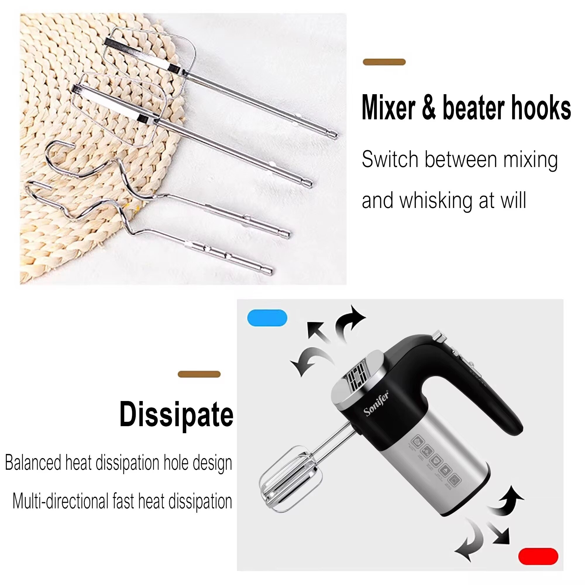 Миксер ручной Sonifer SF-7077, 5 скоростей, турбо-функция, мощность 500Вт — фото 1