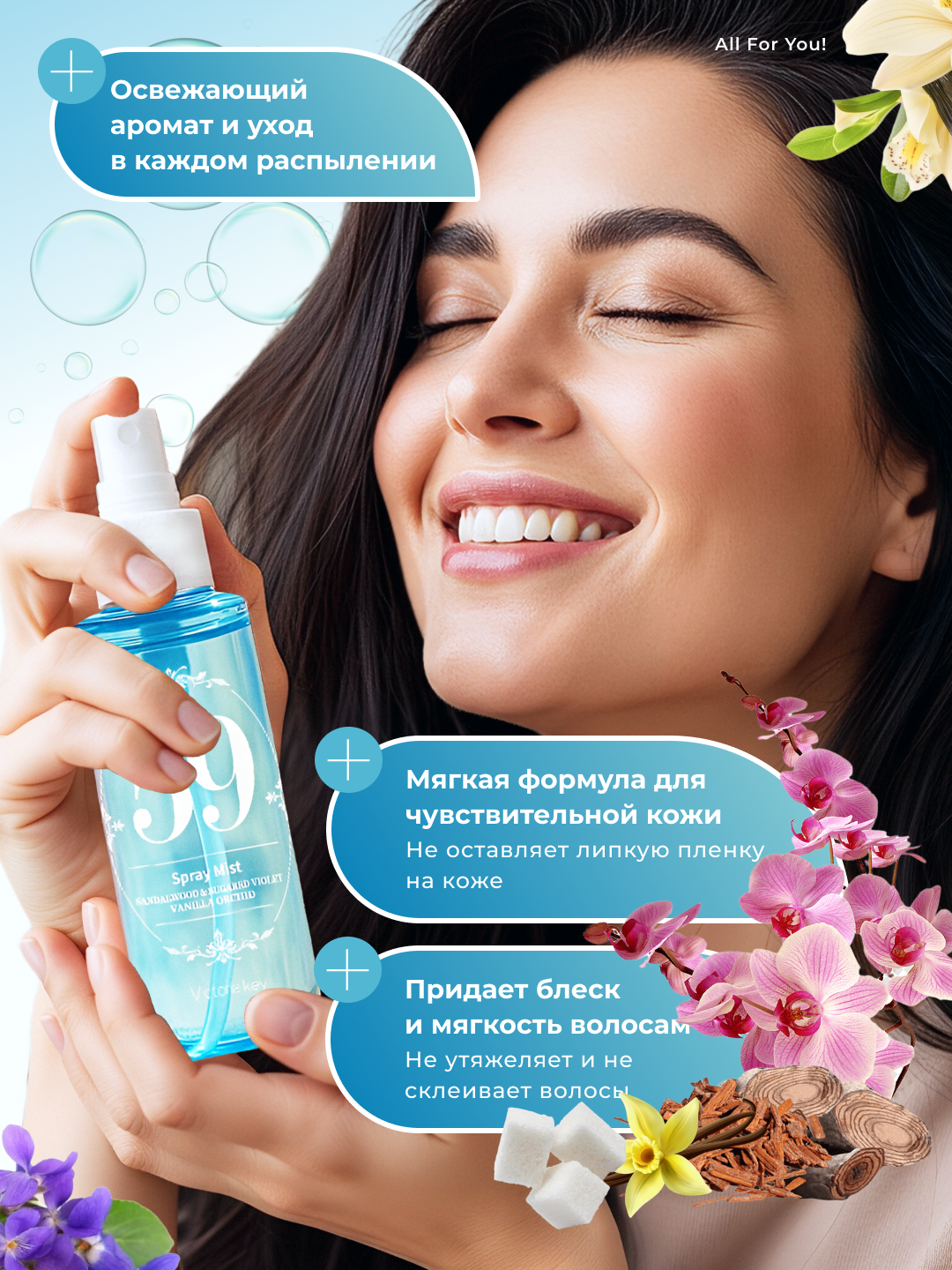 Парфюмерный спрей - мист для тела и волос, 90 мл, ароматный парфюм для тела — фото 1