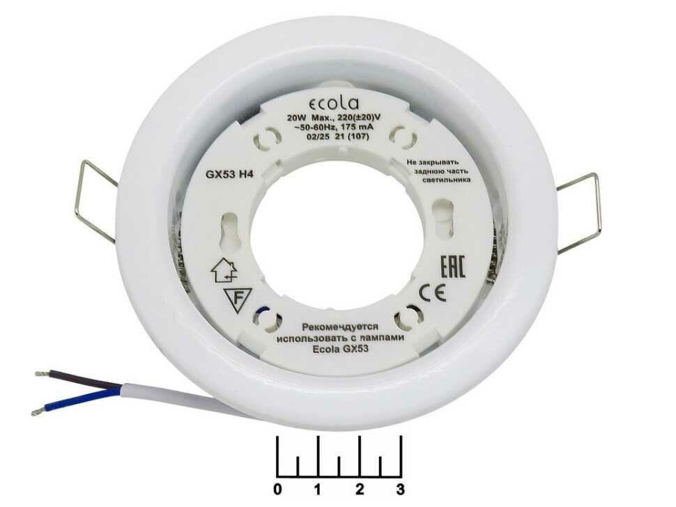 Светильник для лампы GX53 встраиваемый H4 Ecola (38*106) белый FW5310ECB