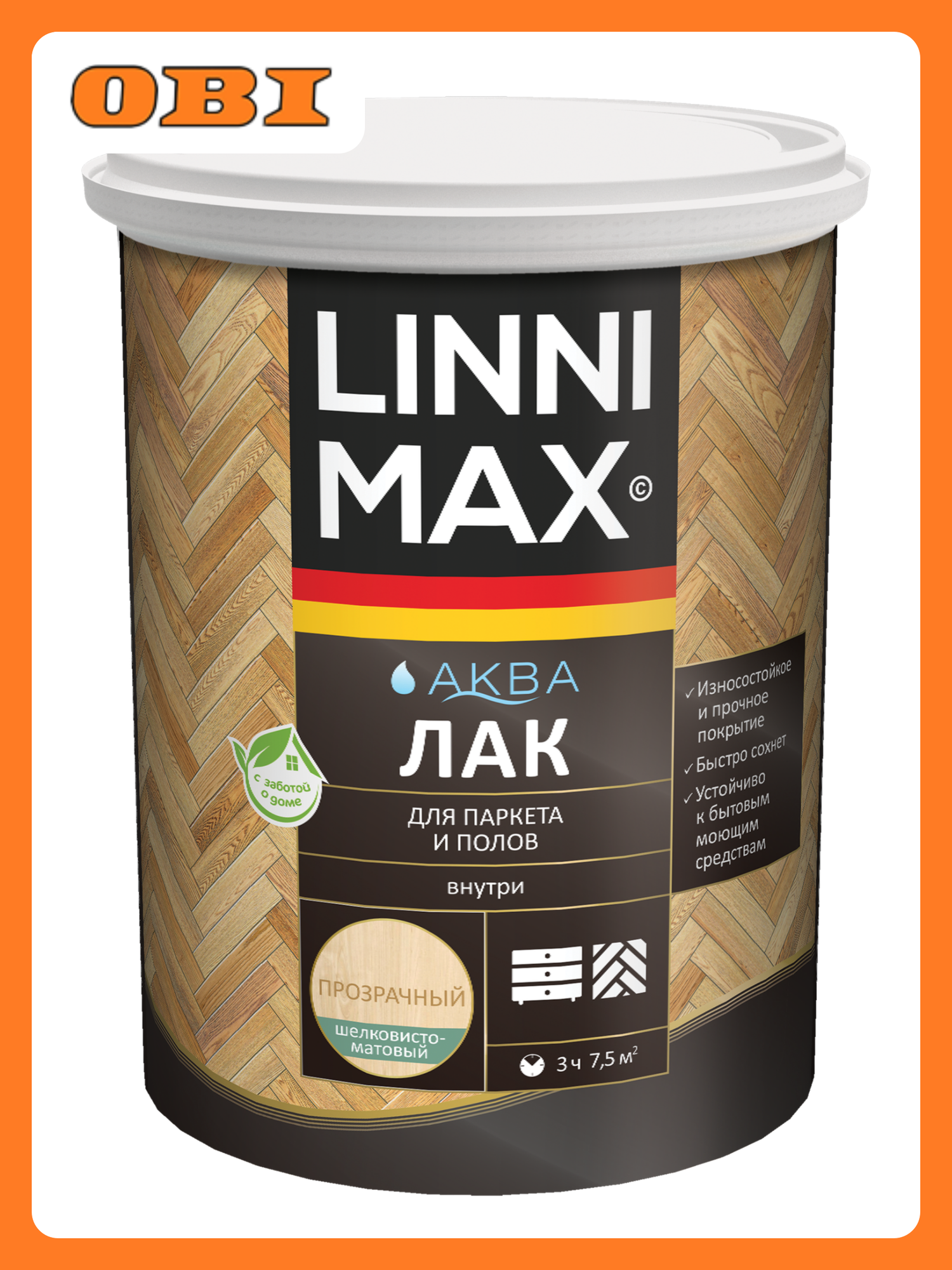 Лак водно-дисперсионный LINNIMAX Аква Лак для паркета и полов матовый 09 л