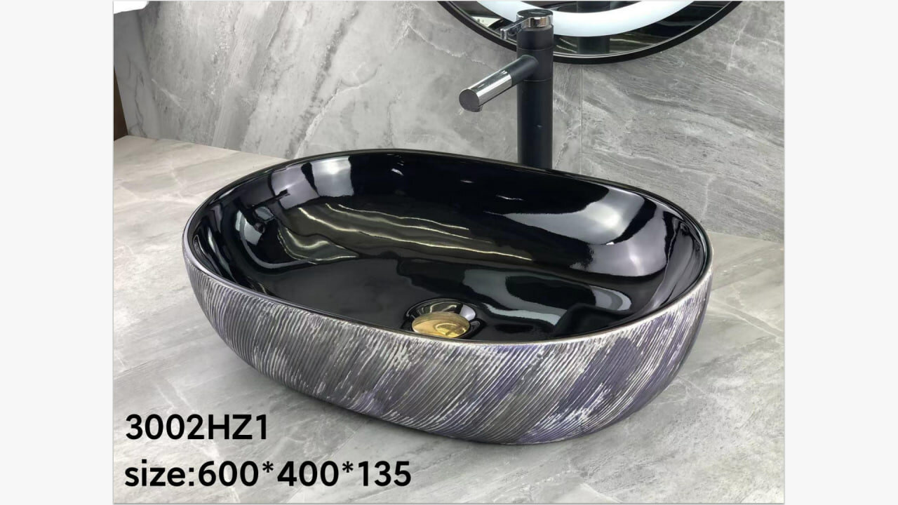 Раковина накладная OSSO 836 BLACK SKY , керамическая, круглая, черный, для ванной комнаты