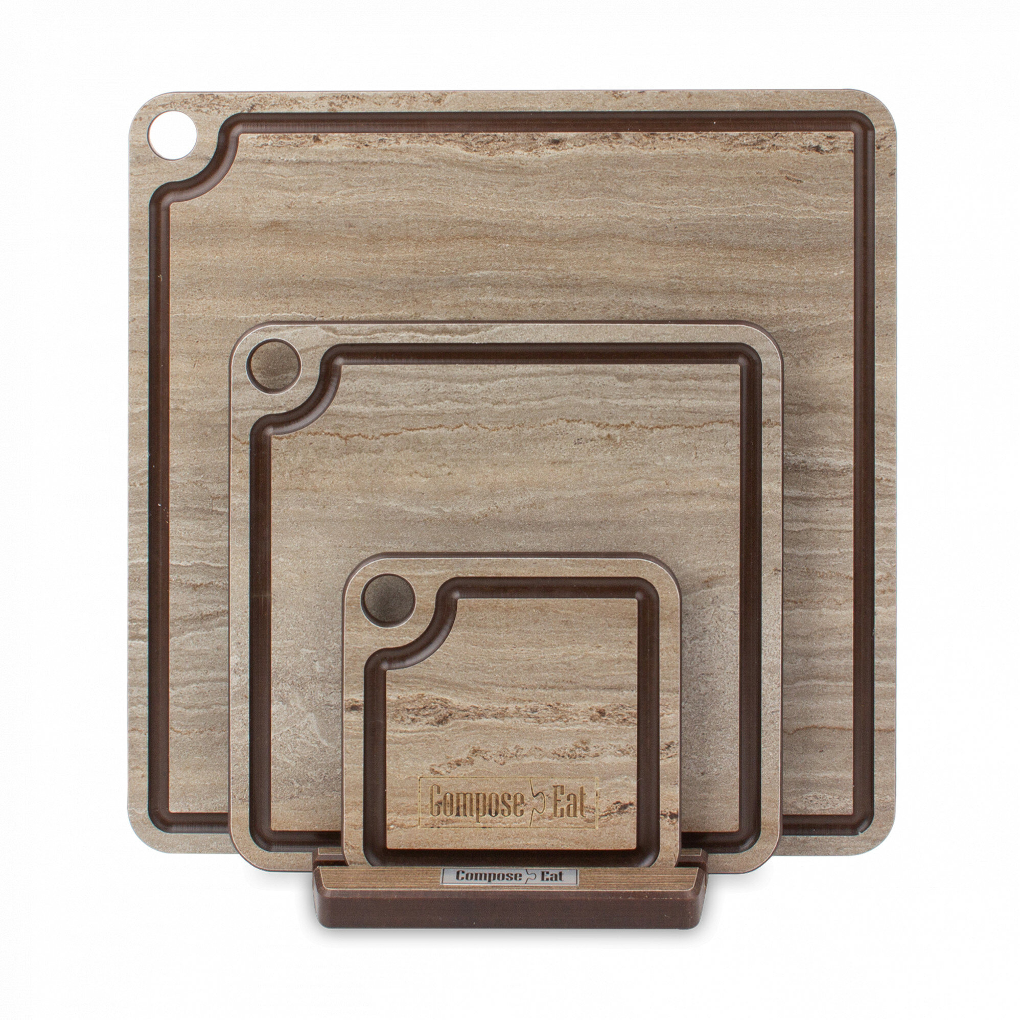 Набор сервировочных досок, 3 штуки, на подставке, травертин капучино, композитный материал NPG30406KL6 ProFashion