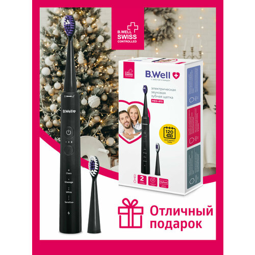 Звуковая электрическая зубная щетка B.Well MED-870, 12 режимов, 2 насадки, черная — купить, цена, характеристики