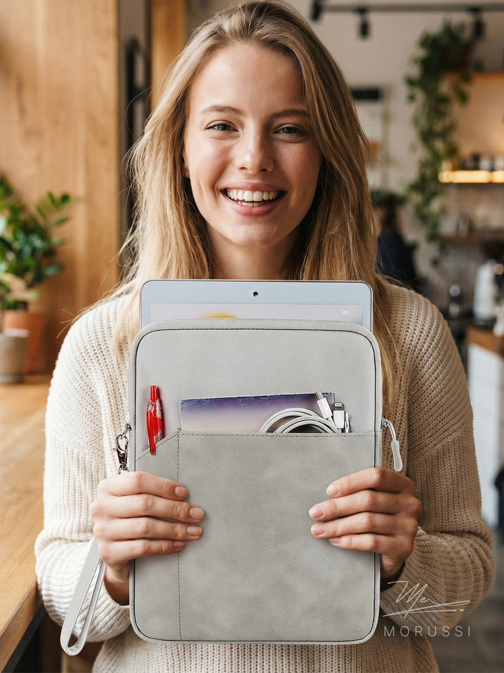 Чехол MORUSSI для ноутбука, 15", универсальный, текстиль, с карманом, на молнии, белый — фото 1