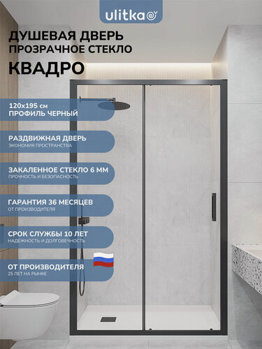 Изображение товара Душевая дверь в нишу 120х195 см. Квадро прозрачное стекло, профиль черный