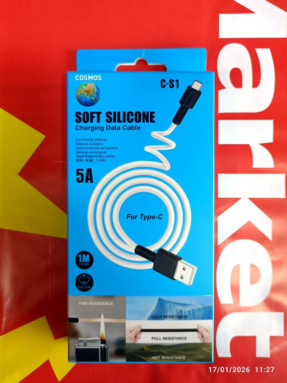 Кабель Cosmos C-S1USB Type-C, 5A, длина 1 м для быстрой зарядки телефонов и планшетов,