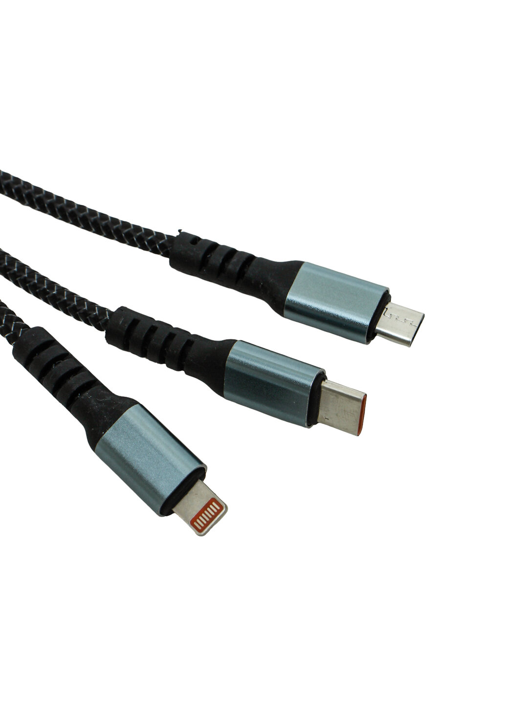 Кабель мобильного устройства, интерфейс: USB/Micro USB, Type-c, Lightning. 1,2 метра, черный — фото 1