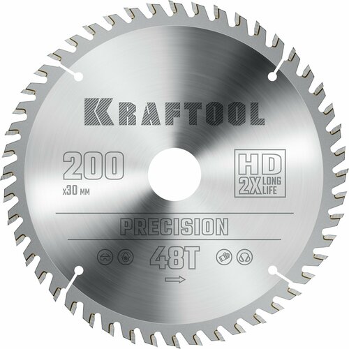 фото Kraftool precision, 200 х 30 мм, 48т, пильный диск по дереву (36952-200-30)