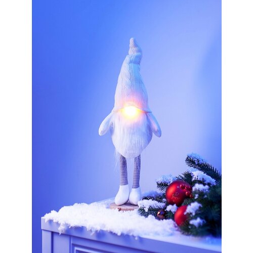Фигура Гном в белом 55 см текстиль 1 LED от батареек AG133 свечение тёплое белое 1332₽