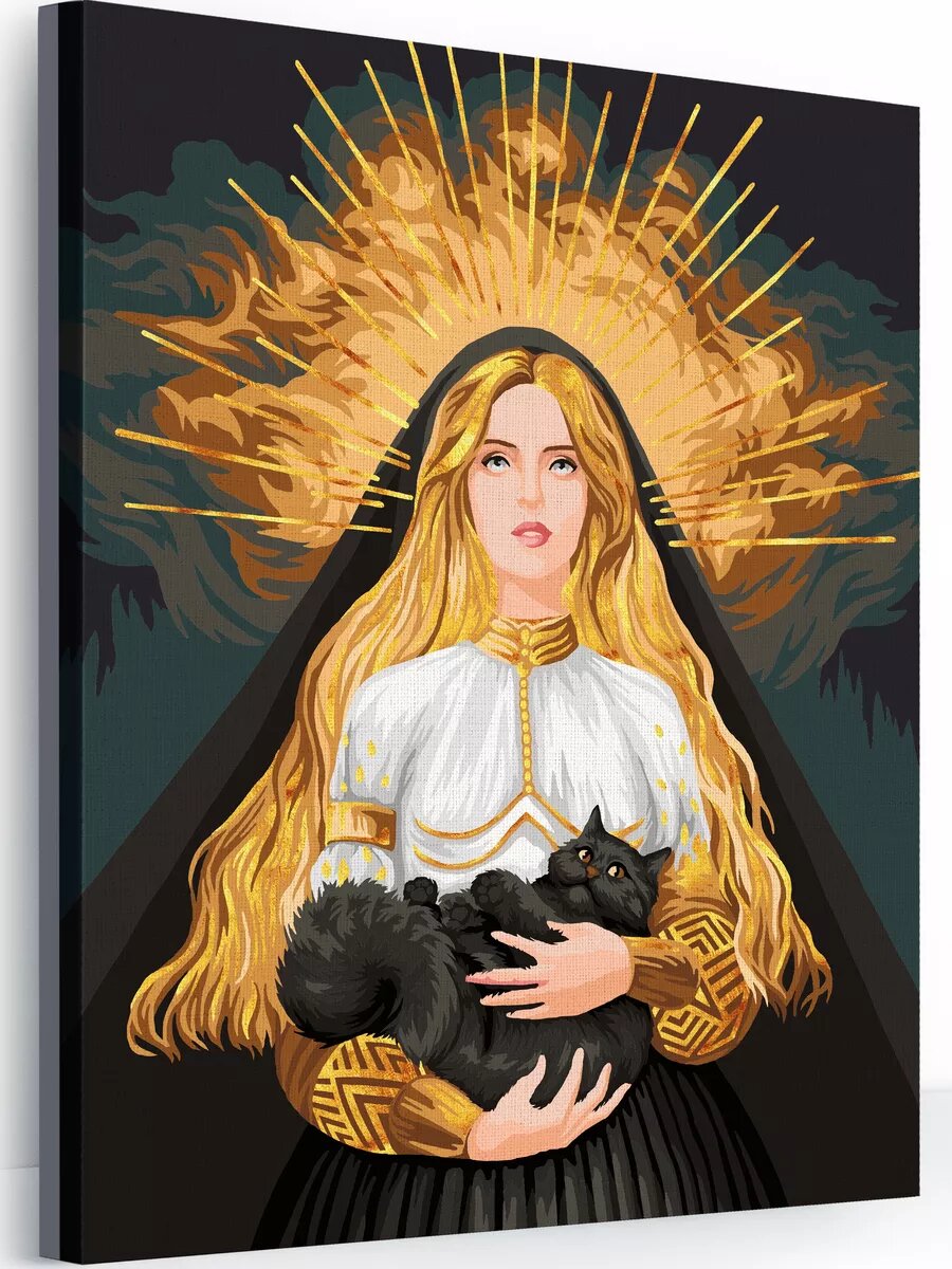 Картина по номерам на холсте с подрамником 40х50 см Богиня с котиком