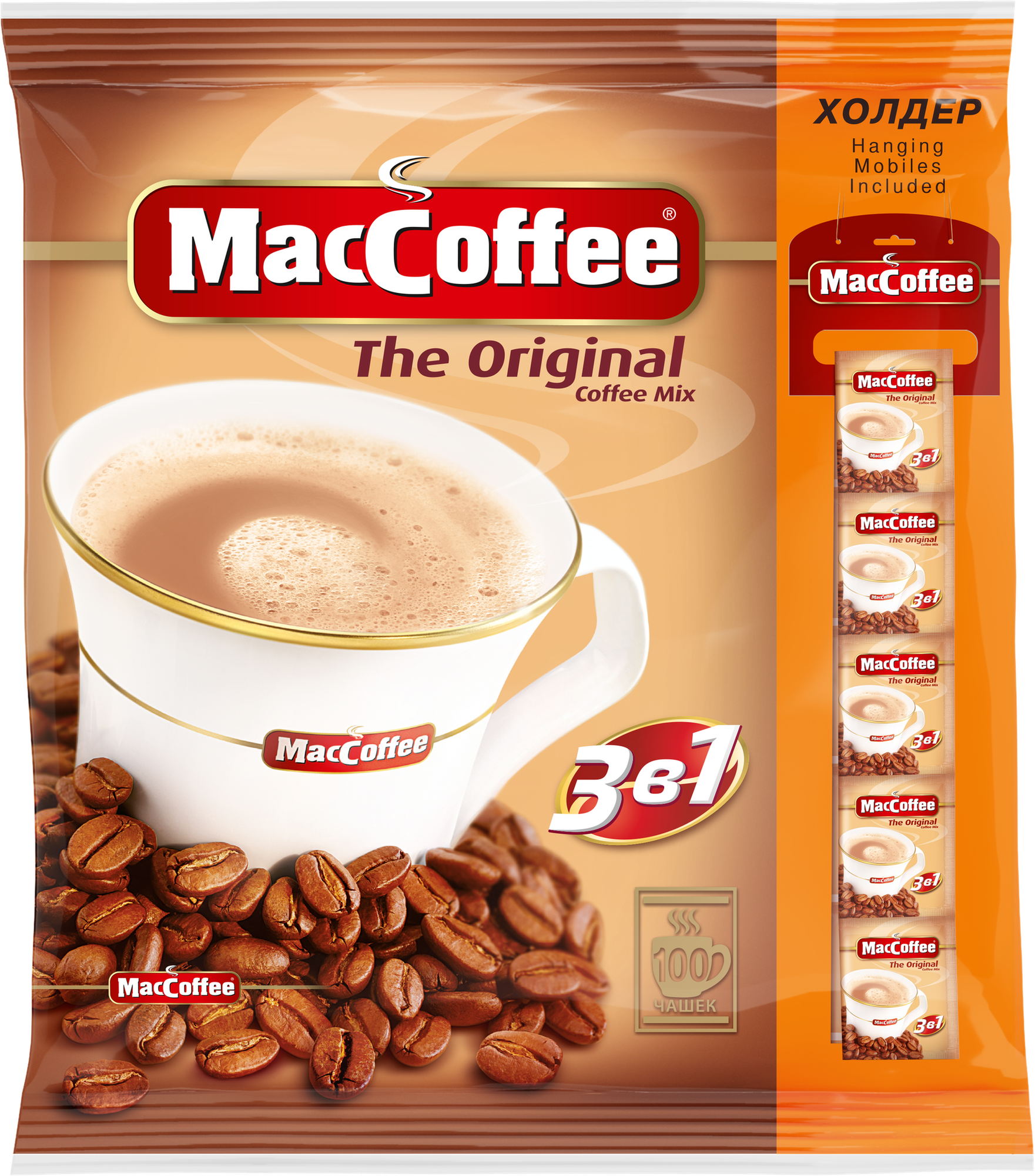 Растворимый кофе MacCoffee The Original 3 в 1, в пакетиках, 100 уп, 2000 г