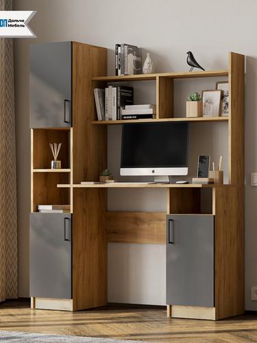 Изображение товара Стол компьютерный СТК-13, 120 см, письменный с полками и шкафчиками, цвет дуб золотой/графит