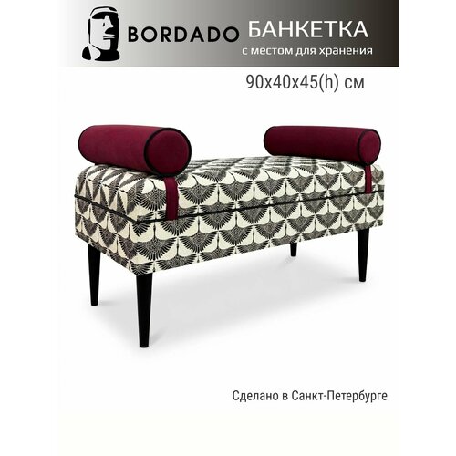 фото Банкетка bordado "pitsa"с местом для хранения, мебельная фанера, велюр/гобелен, 90 см x 40 см x 57 см