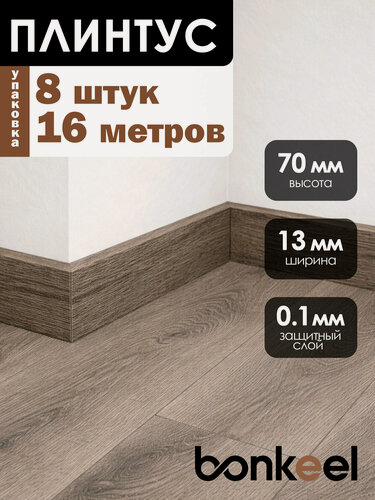 Изображение товара Плинтус напольный Bonkeel Stick W21 коричневый (8 шт.), 2000х70х13мм