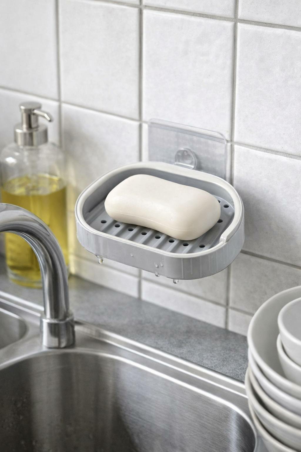 Пластиковая настенная мыльница (на клейкой основе) Практичная и современная мыльница