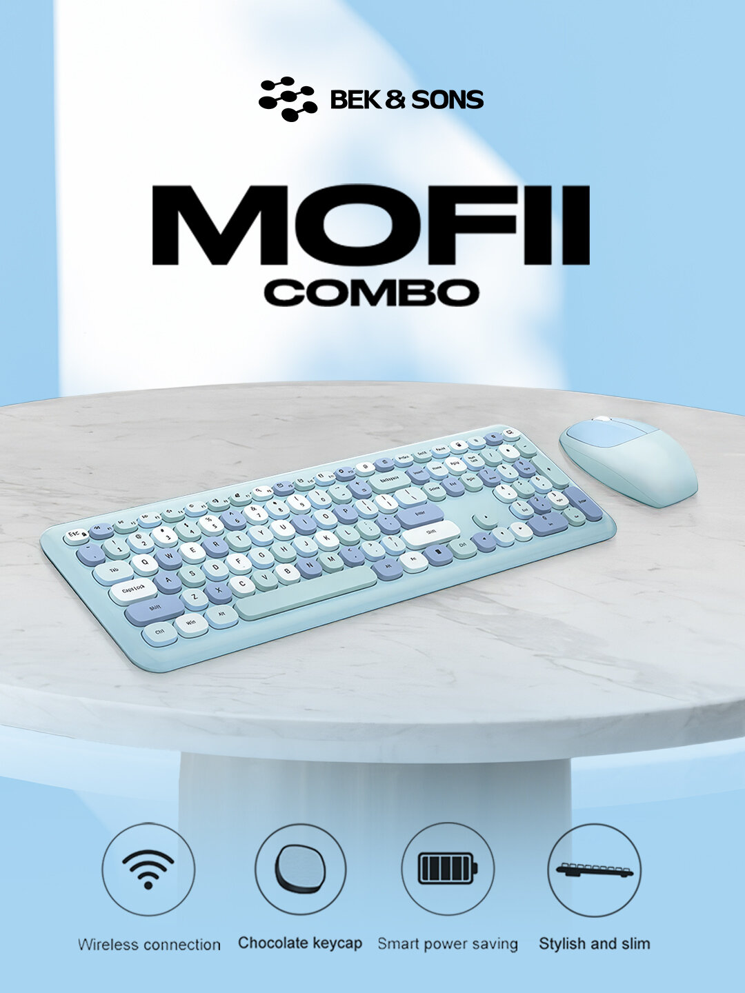 Комплект MOFII клавиатура и мышь, беспроводной, полно-размерный, цветной