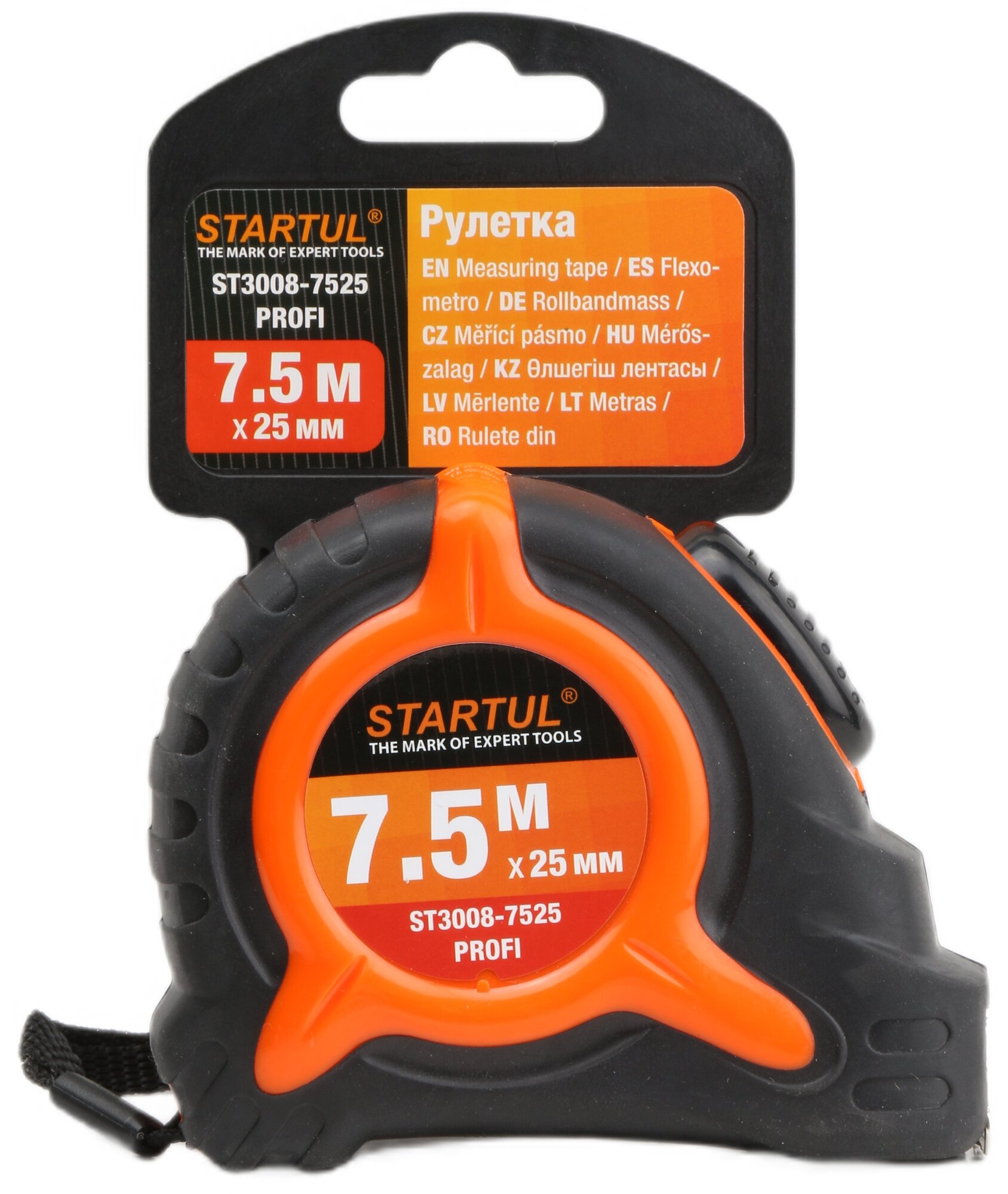 Рулетка измерительная 7,5 м 25 мм STARTUL Profi ST3008-7525, нейлоновое покрытие, автостоп — фото 1
