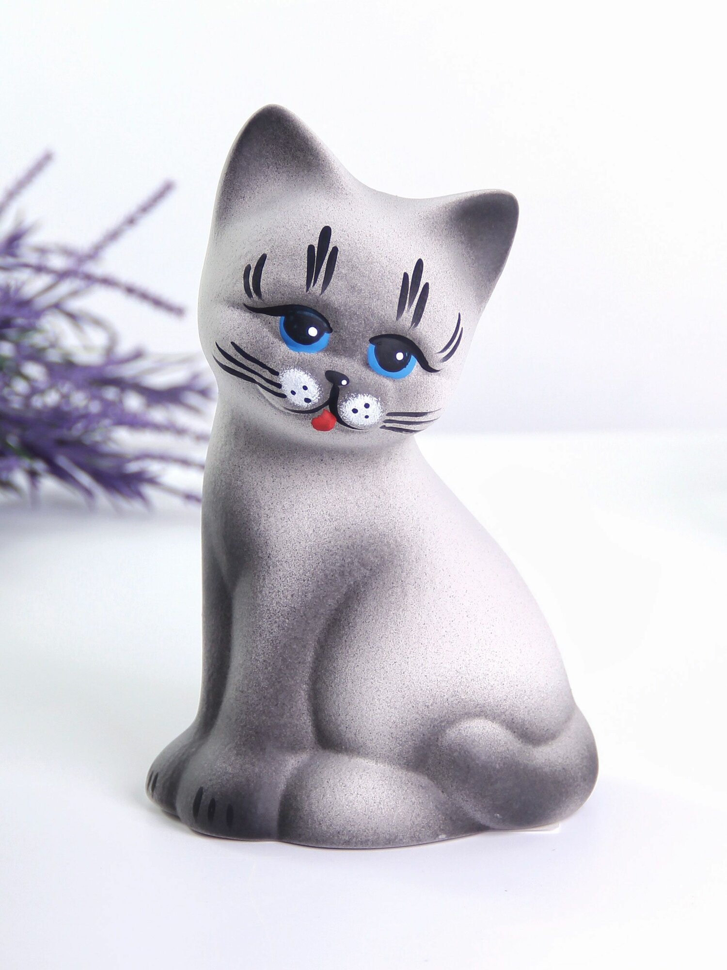 Копилка Котенок 18 см дымчатый матовый