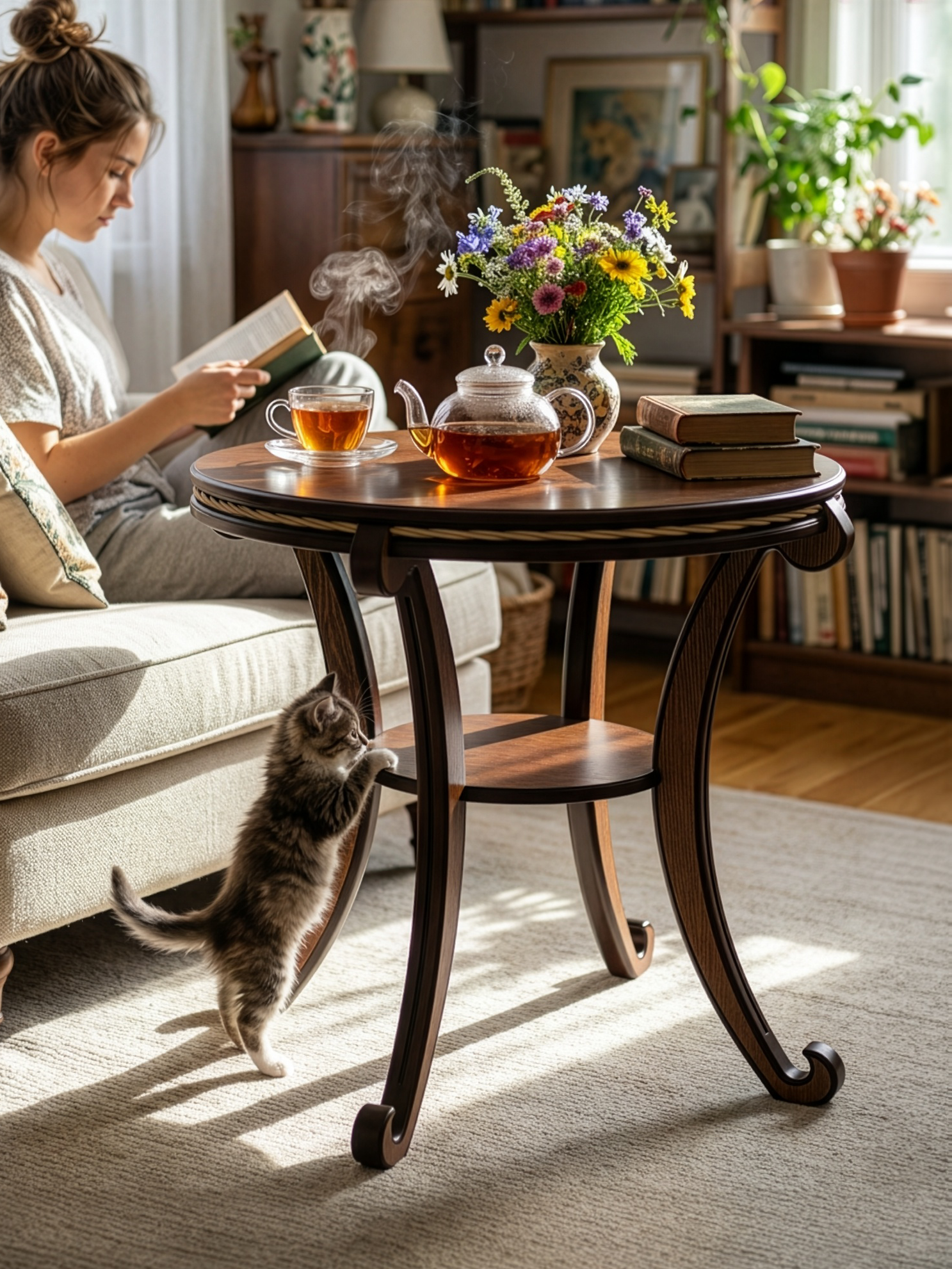 Стол журнальный Мебелик Глория М с полкой, классический стиль, цвет орех Л — фото 1