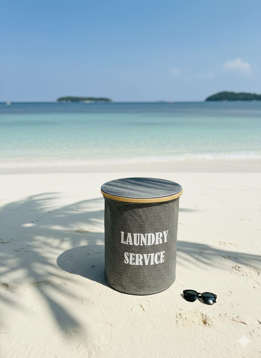 Корзина для белья "Laundry Service" — С крышкой и бамбуковым ободом — фото 1