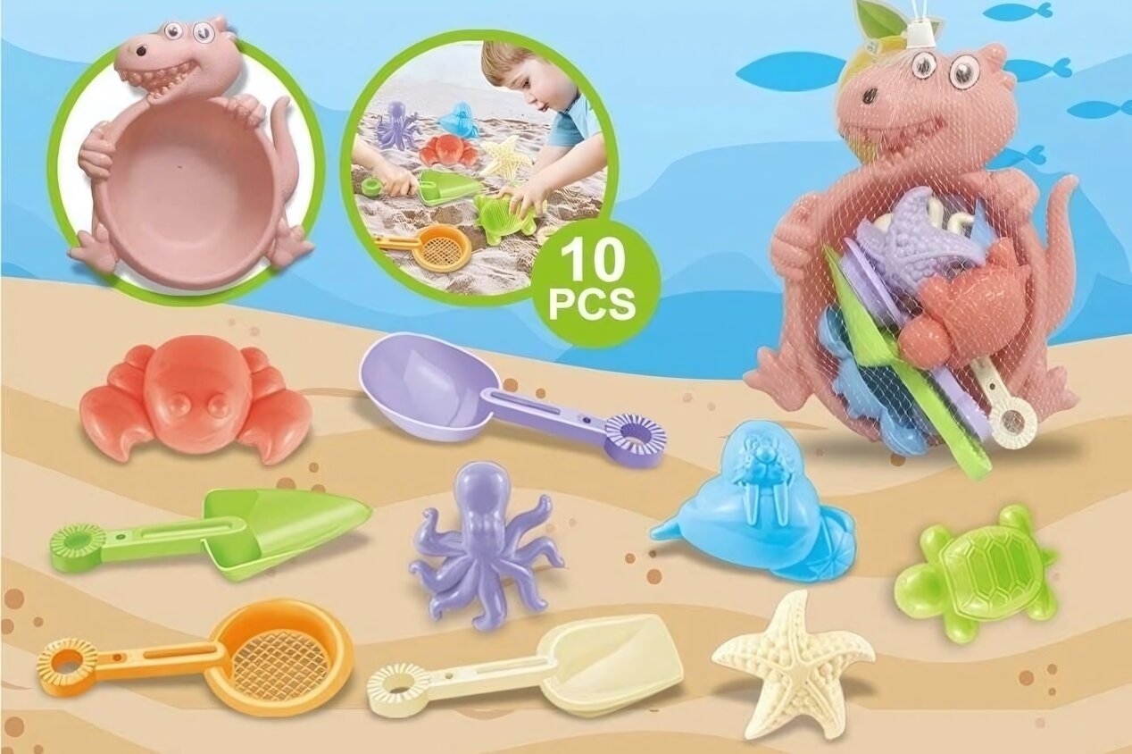 Набор для песочницы «Динозаврик», 10 предметов, пластик, 26х21 см