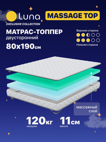 Изображение товара Матрас-топпер Luna Massage Top 80х190 двухсторонний, с массажным эффектом, анатомический, высота 11 см
