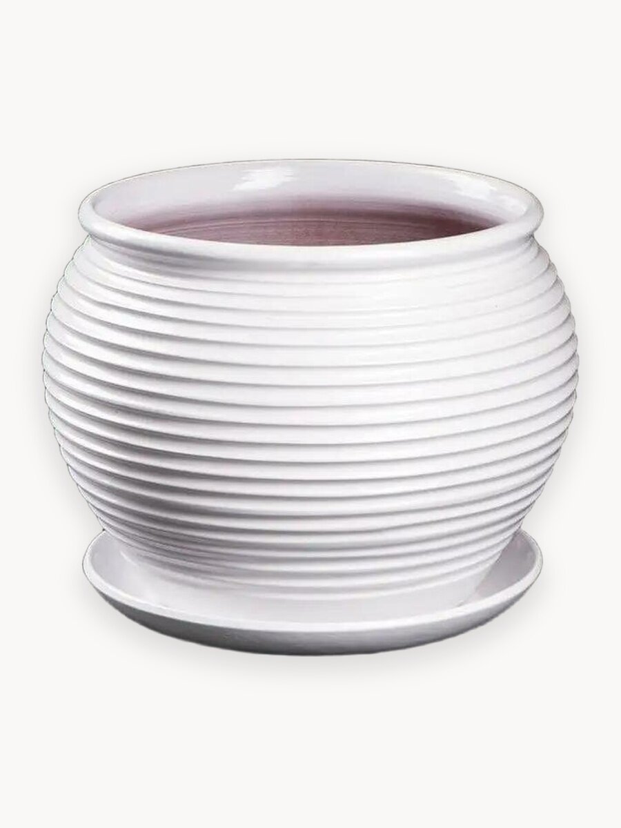 Горшок цветочный "Сатурн" 6,5 л, керамический с подставкой, белый, дренажное отверстие