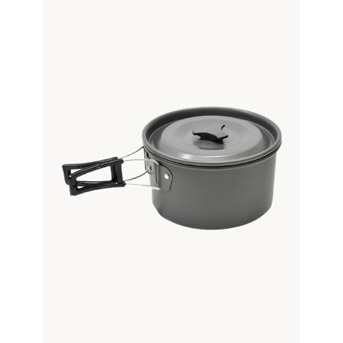 Походный набор посуды с чайником, складной, алюминий, цвет ручек - черный