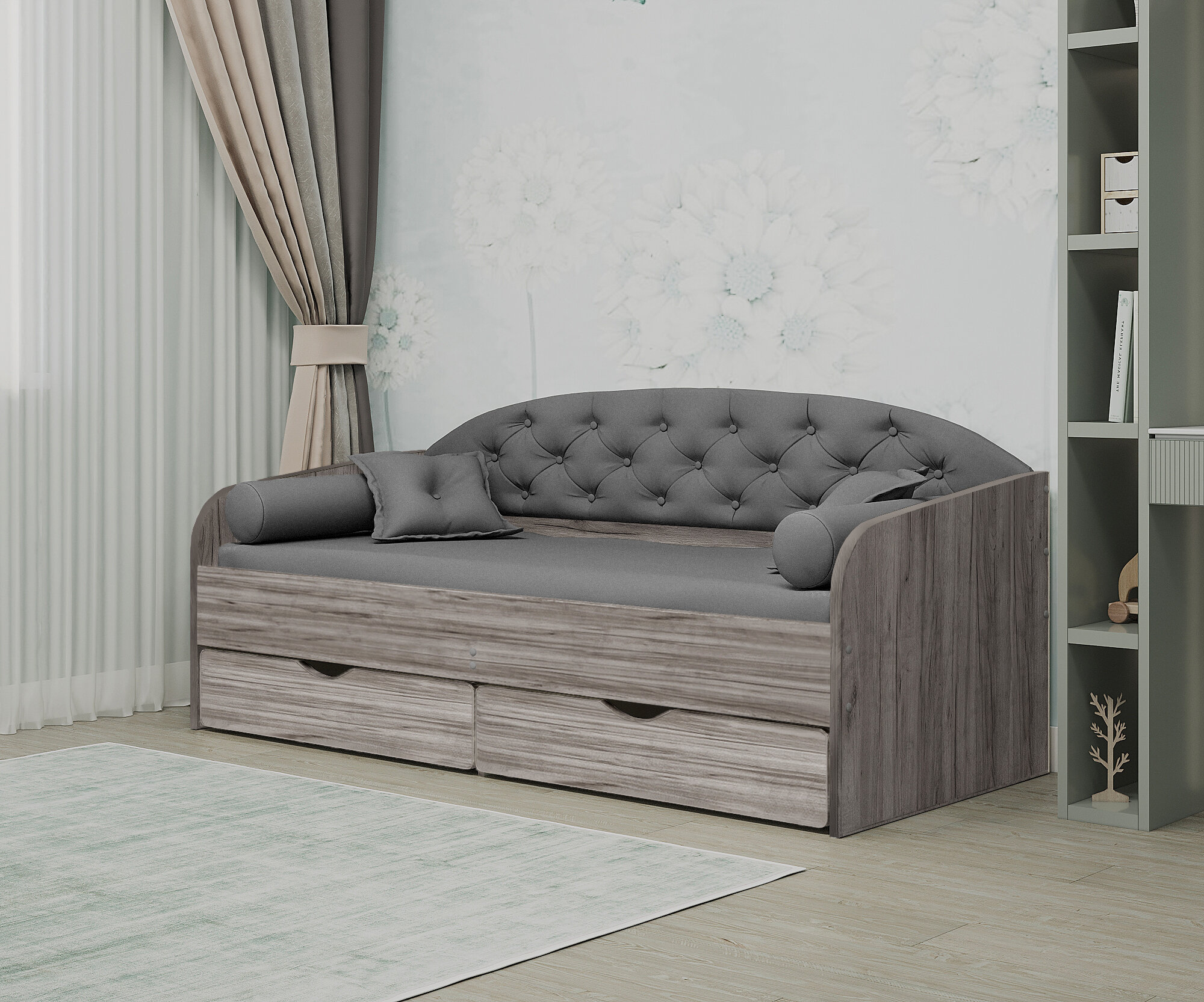 Matrix диван- кровать детская с мягкой спинкой Sofa 9, 80x190 см, цвет крафт/графит