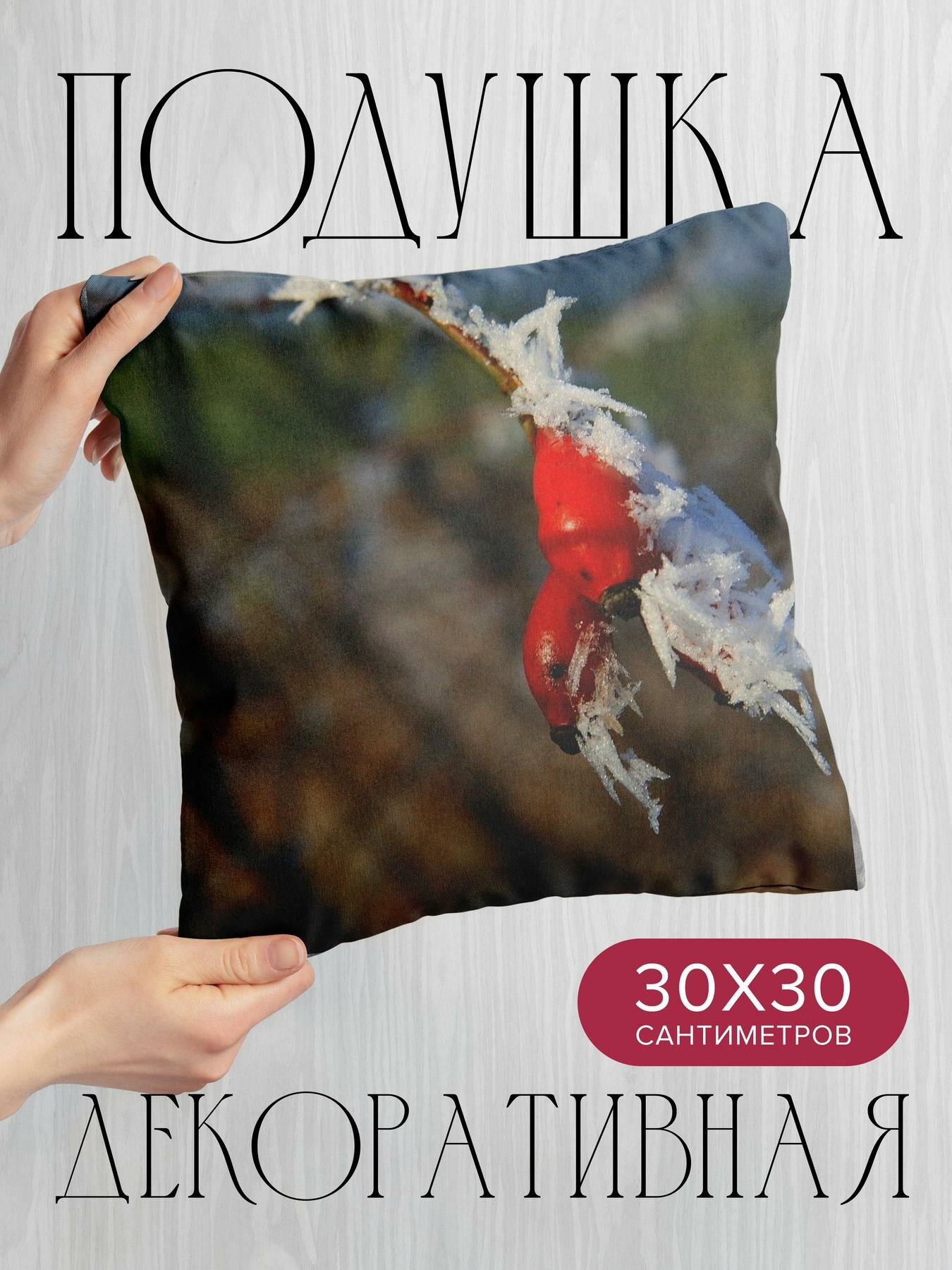 Подушка декоративная, 30x30см / Природа / шиповник / ветка