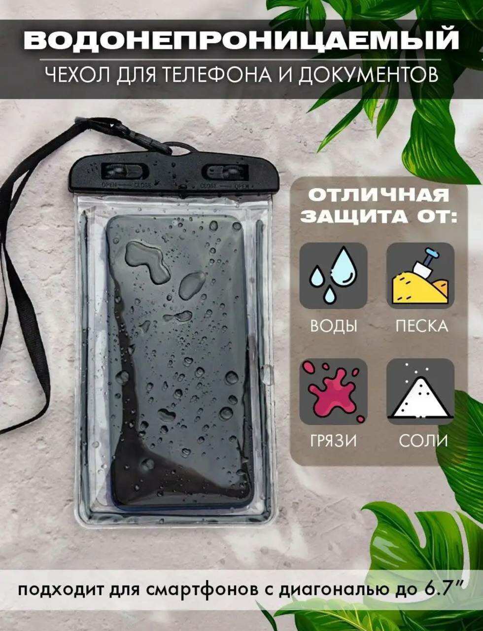 Чехол-водонепроницаемый, прозрачный, для телефона и документов ( черный )