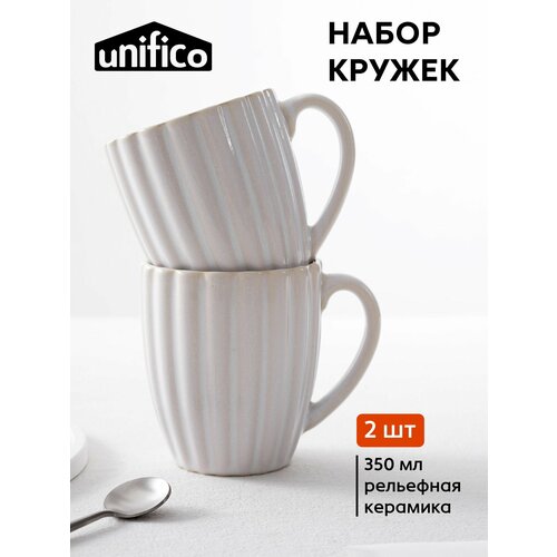 Набор кружек для чая и кофе 2 шт 350 мл из керамики Unifico Laura белая 625₽