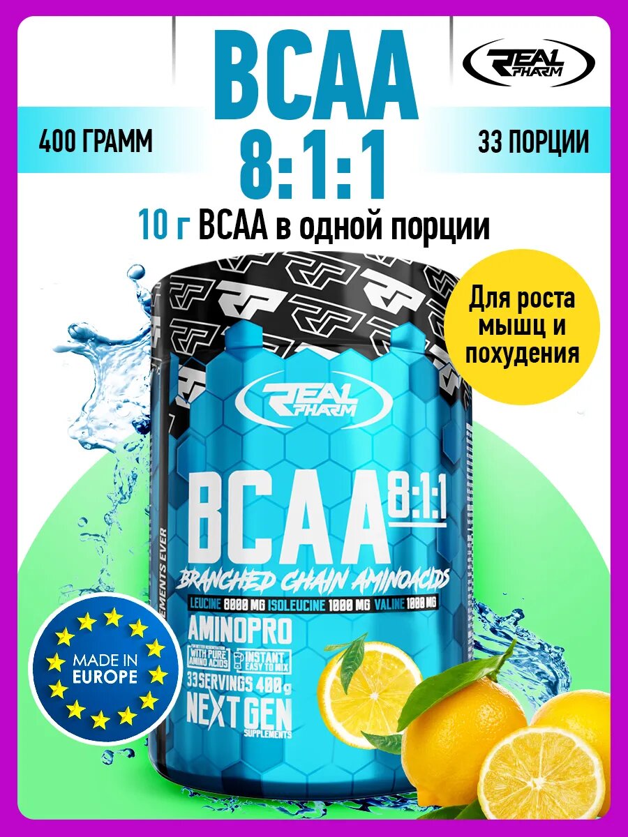 Real Pharm BCAA 8:1:1 400 г Лимон-Мята: Оптимальное Восстановление и Рост Мышц