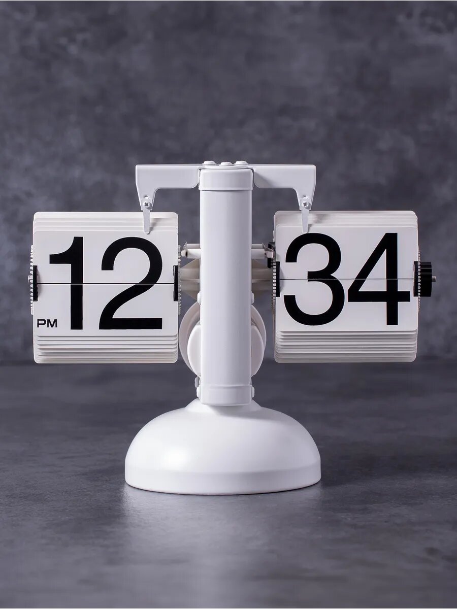 Перекидные часы Flip Clock, настольные, электронные, металл, белые — фото 1