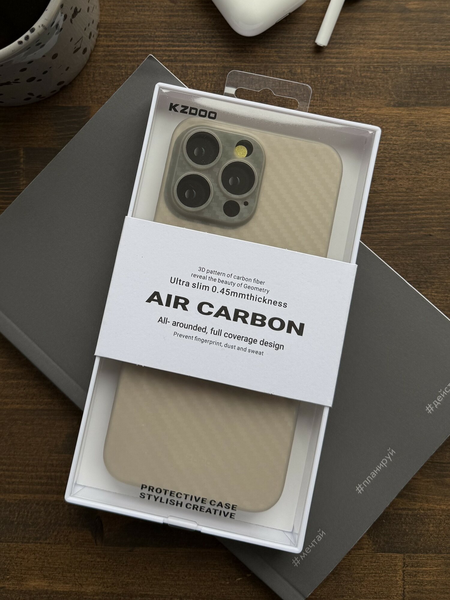 Чехол накладка для iPhone 15 Pro KZDOO Air Carbon, титановый-серый
