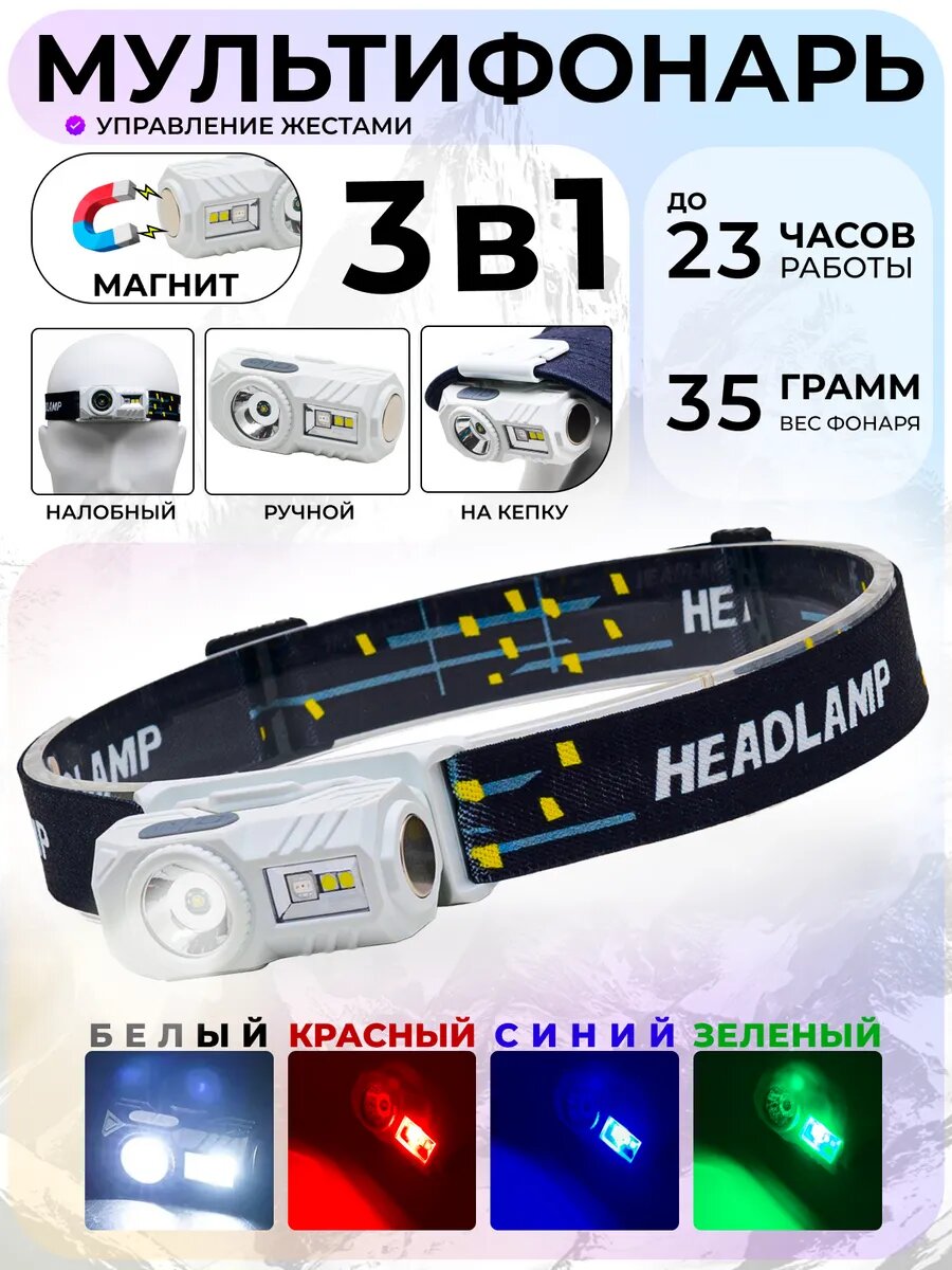 Светодиодный налобный фонарик с зарядкой