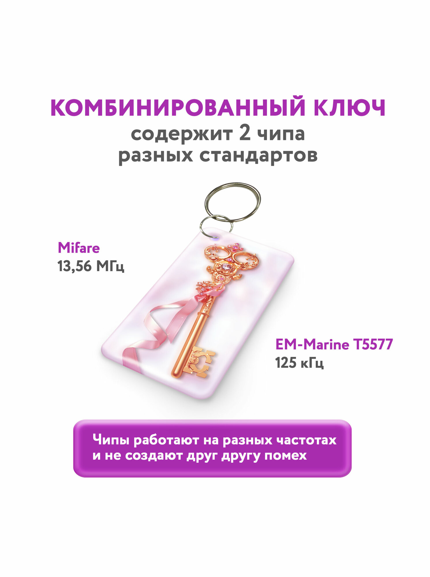 Ключ для домофона с двумя чипами, Em-Marine и Mifare. KeyBox, Ключик, 1 шт. — фото 1