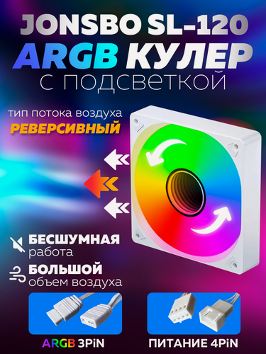 Изображение товара Белый Корпусный вентилятор для Компьютера Кулер Пк Jonsbo SL-120 реверсивный