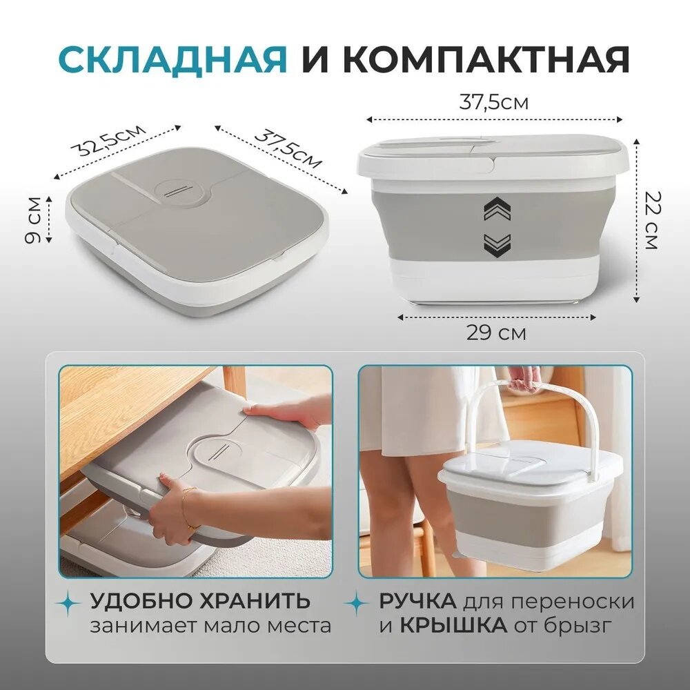 Ванночки Для Ног Xiaomi СПА Ванночка для ног с гидромассажем и подогревом/Гидромассажная ванна для ног с ИК прогревом складная розовая