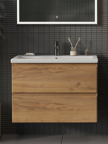 Изображение товара Тумба подвесная SanStar Riana 70 с раковиной Como 70 (комплект) для ванной комнаты, Gold Craft