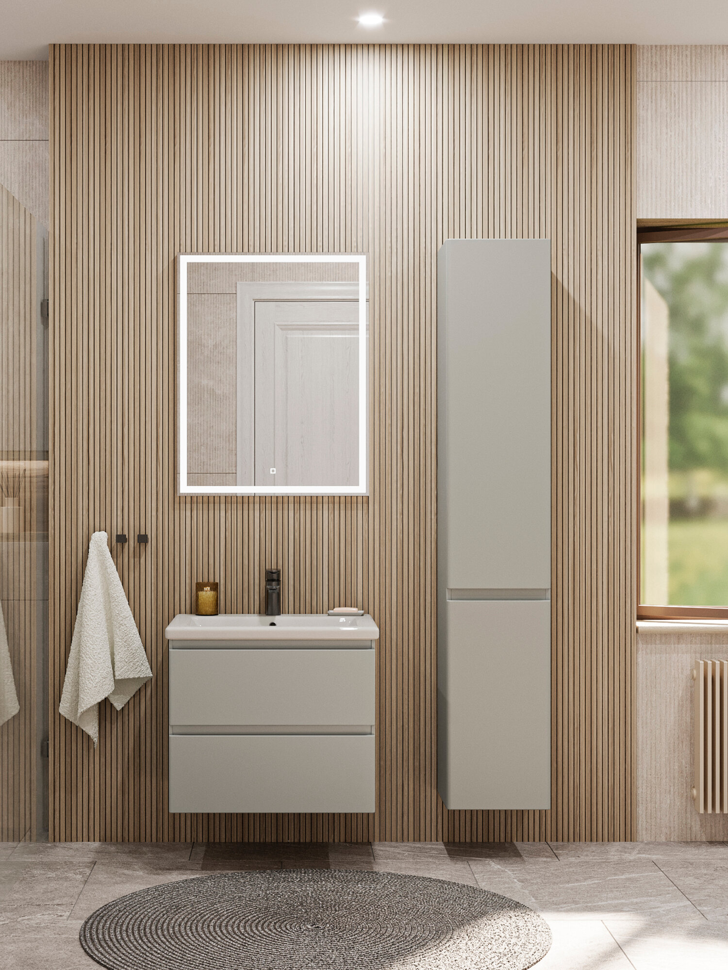 Тумба подвесная SanStar Riana 50 с раковиной Como 50 (комплект) для ванной комнаты, грей — фото 1