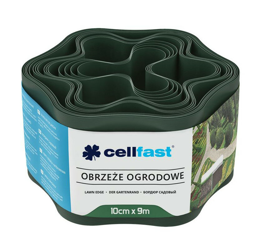 Лента бордюрная CELLFAST гофра 10 cм x 900 см пластик тёмно-зелёная