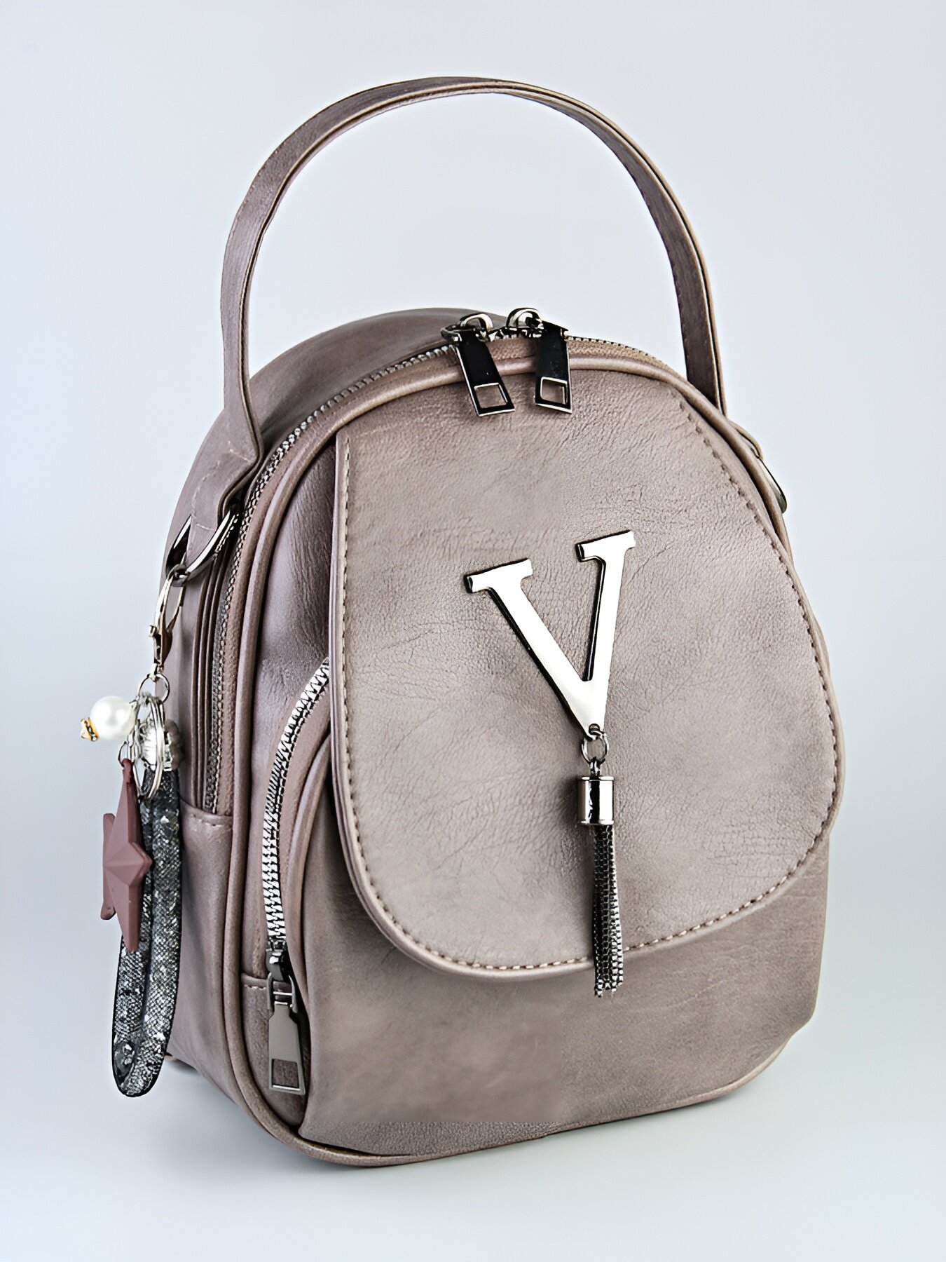 Рюкзак женский, повседневный на молнии, мини рюкзак, экокожа Skin хаки