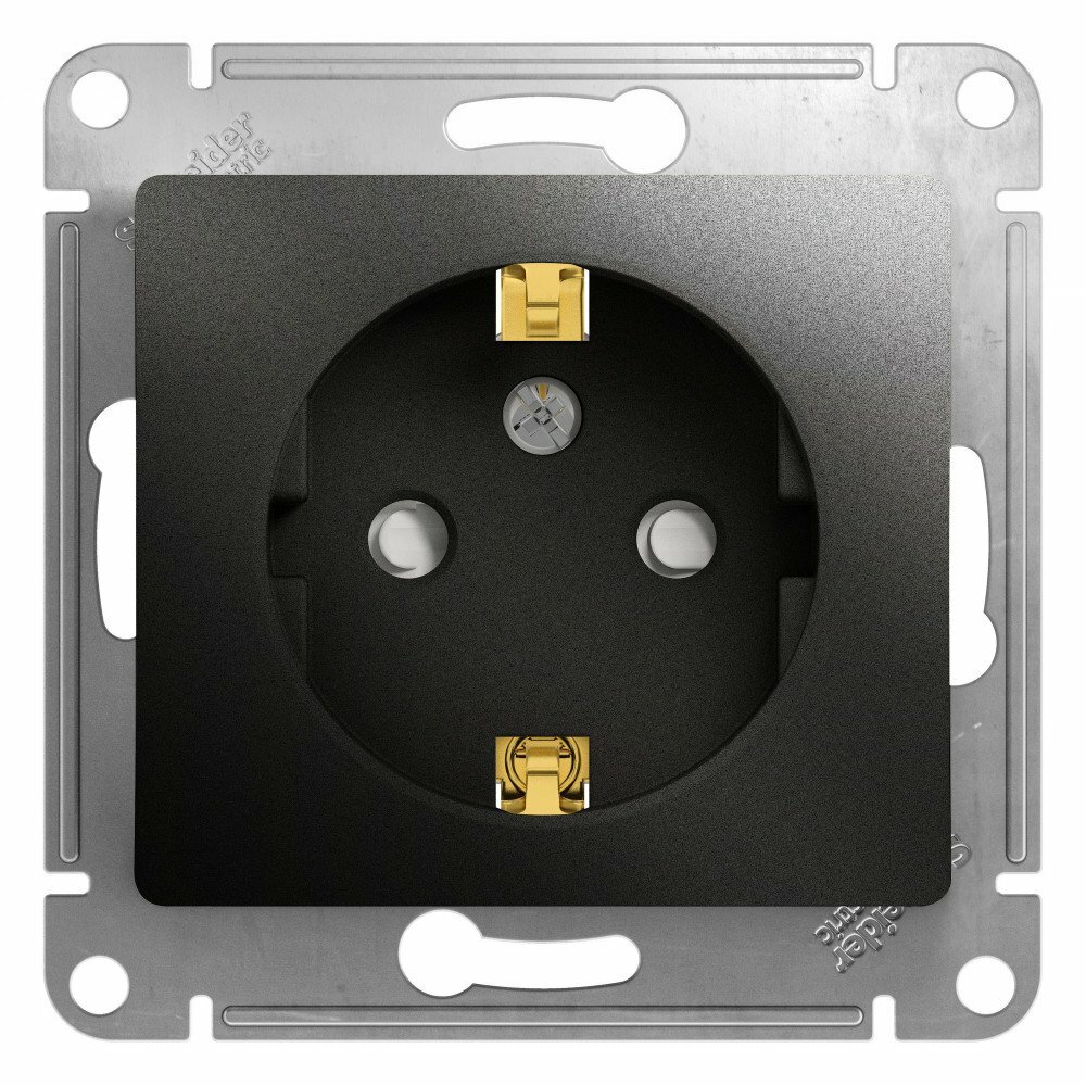 Glossa Антрацит Розетка с заземлением со шторками, 16А, Systeme Electric, GSL000745