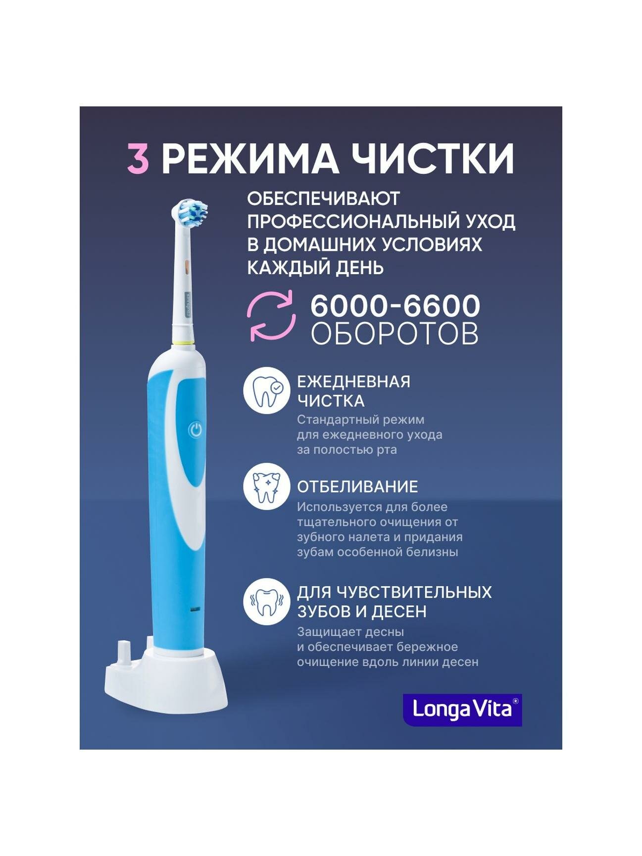 Изображение Электрическая зубная щетка Longa Vita KAB-4B Blue