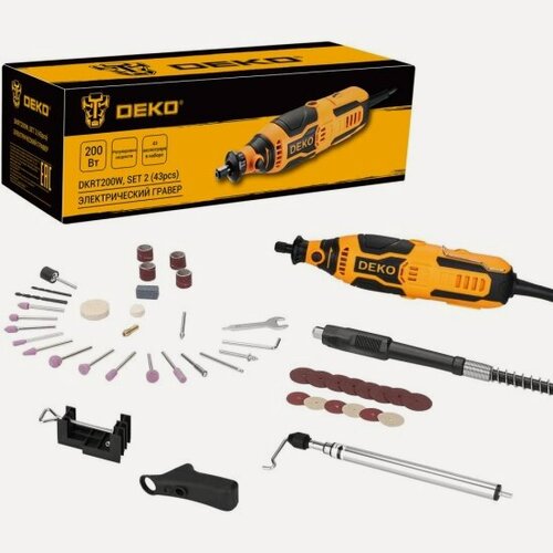 Изображение товара Электрический гравер Deko DKRT200W SET2, с набором оснастки 43шт, 200Вт (085-1322)