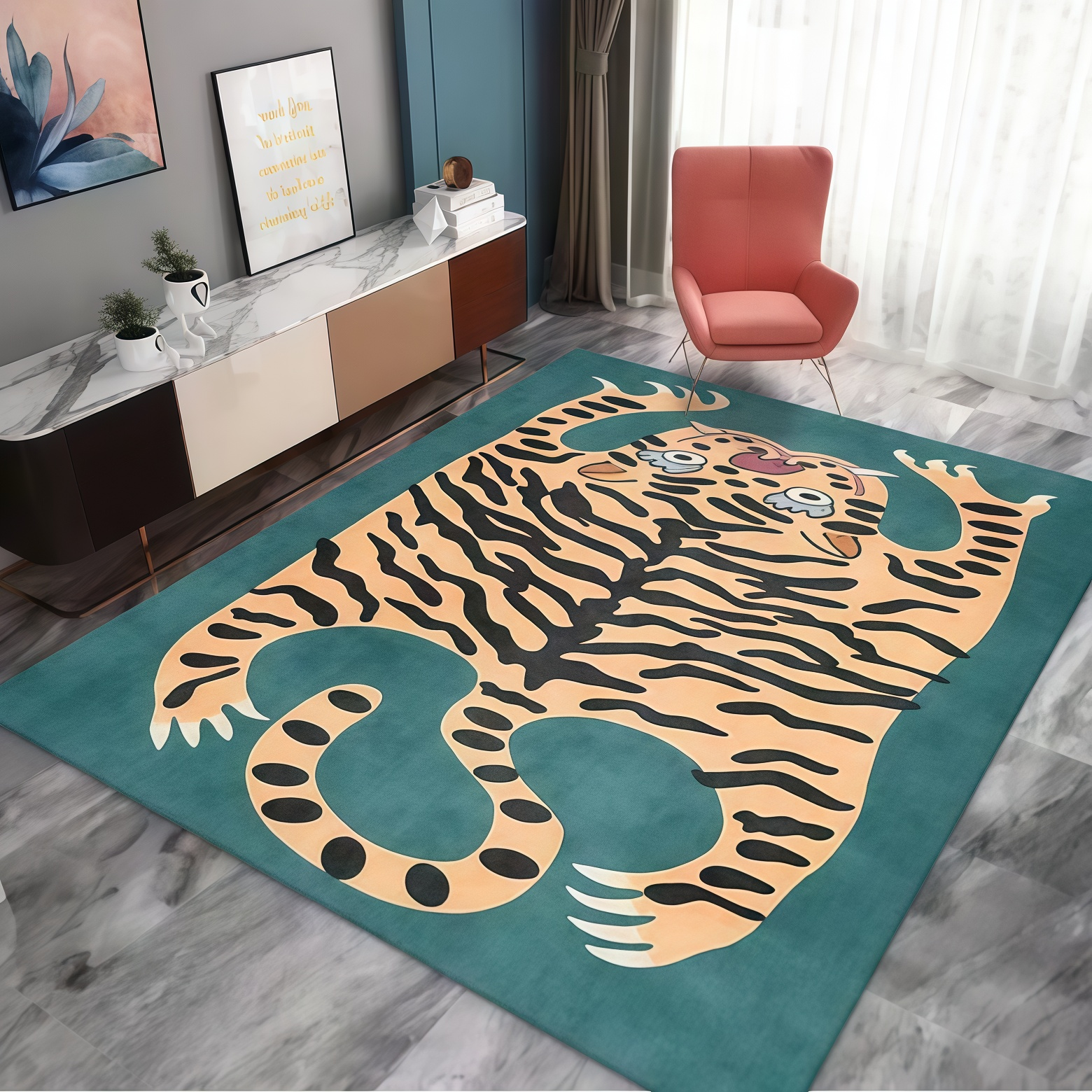 Ковер безворсовый прямоугольный темно-зелёный полиэстер 2.3x1.6 м