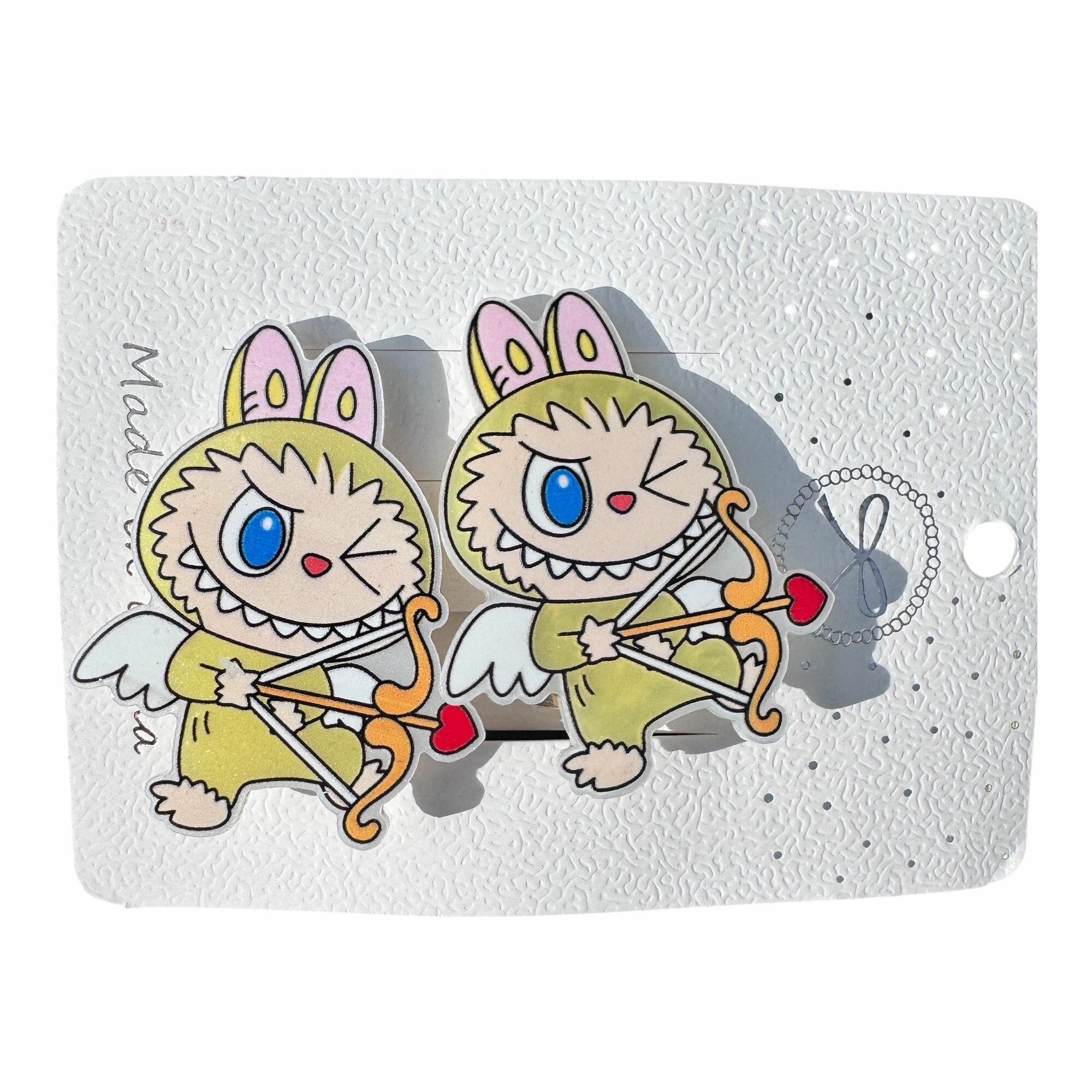 Заколки Лабубу Labubu, для девочек, 2 шт, пластик, цвет желтый