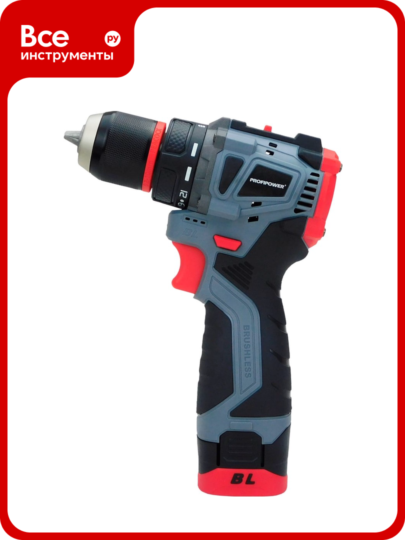 Аккумуляторный бесщеточный шуруповерт Profipower BL-161 16В 40Нм Li-ion 2 шт 2.0Ач2 скорости 0.8-10 мм З/У в кейсе E0210